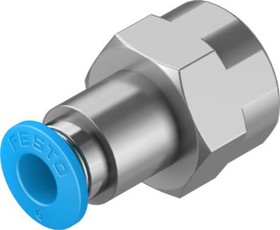 QSF-1/4-6-B-100, Straight Threaded Adaptor, R 1/4 Female to Push In 6 mm, Threaded-to-Tube Connection Style, 130712