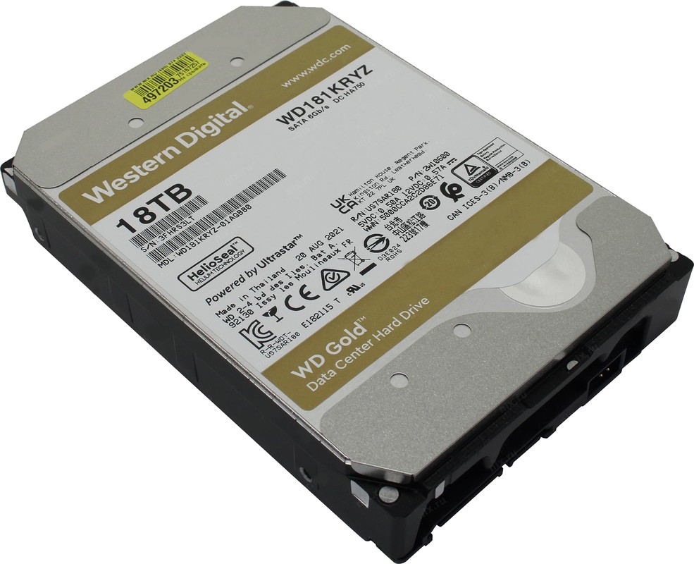 18ТБ Жесткий диск WD Gold WD181KRYZ, SATA III, 3.5
