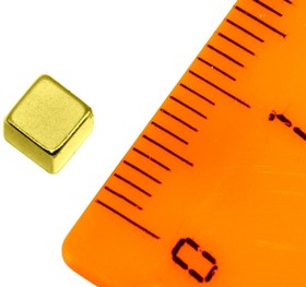 Фото 1/6 Неодимовый магнит прямоугольник 4х4х4 мм, золотой