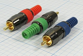 Разъем RCA вилка, 4-6мм, на кабель, металл/пластик, красный, [RGB]