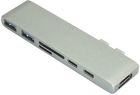 Адаптер сдвоенный Type C на HDMI, USB 3.0*2 + Type C* 2 + SD/TF для MacBook серый