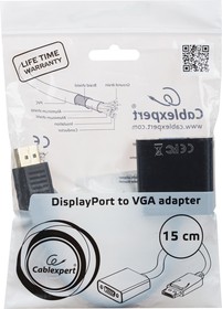 Фото 1/10 Переходник DisplayPort - VGA, М/F, 0.15 м, v1.1a, Cablexpert, A-DPM-VGAF-02