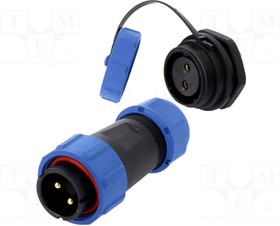 Фото 1/3 DS1110-26-02BU8A, Разъем: круглый; "папа" + "мама"; PIN: 2; 3А; IP67; 500В; пайка
