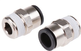 3175 10 17, LF3000 Series Straight Threaded Adaptor, R 3/8 Male to Push In 10 mm, Threaded-to-Tube Connection Style