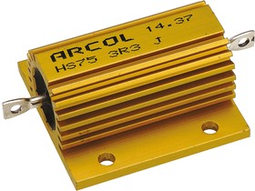 Фото 1/3 HS753R3J, Резистор, алюминиевый, 3.3 Ом, HS Series, 75 Вт, ± 5%, Лепесток для Пайки, 1.4 кВ
