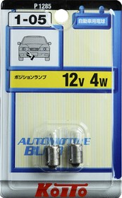 P1285, Лампа автомобильная T4W 12V-4W (BA9s) (блистер 2шт.) (Koito)