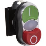 L61QK21, Green, Red Illuminated Spring Return Push Button Head, 22mm Cutout, IP66