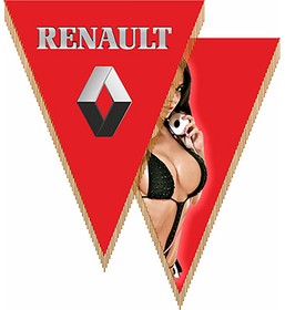 Фото 1/2 S05101068, Вымпел треугольный RENAULT с девушкой фон красный буквы серебро (260х200) цветной (уп.1шт) SKYWAY
