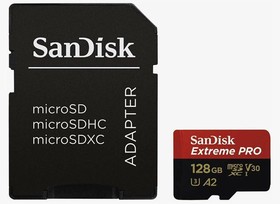 Photo 1/9 SDSQXCD-128G-GN6MA, 128GB microSDXC Memory Card, Class 10 Extreme Pro A2 (200 Mb/s) + SD adapter