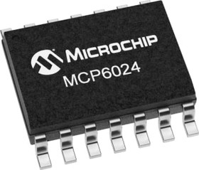 Фото 1/3 MCP6024T-I/SL, Усилитель операционный общего применения 10МГц полный выход 14TSOIC