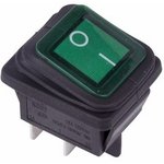 36-2362, Выключатель клавишный 250V 15А (4с) ON-OFF зеленый с подсветкой ...