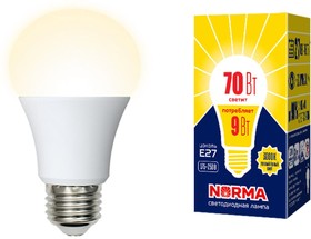 Фото 1/2 Лампа светодиодная LED-A60-9W/ 3000K/E27/FR/NR Norma 9Вт матовая 3000К тепл. бел. E27 (упак. картон) Volpe UL-00005622