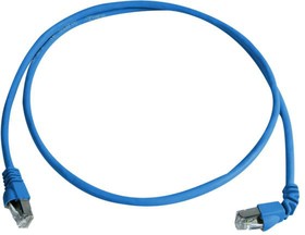 L00000A0198, Cat6a Right Angle Male RJ45 to Male RJ45 Ethernet Cable, S/FTP, Blue LSZH Sheath, 1m
