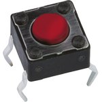 DTS61RV, Red Button Tactile Switch, SPST 50 mA @ 12 V dc 0.8mm