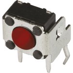 DTSA62RV, Red Button Tactile Switch, SPST 50 mA @ 12 V dc 1.3mm