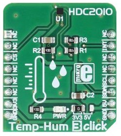 Фото 1/8 MIKROE-2937, Add-On Board, Temp-Hum 3 Click Board, Temperature/Humidity Sensor, HDC2010, MikroBUS