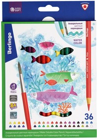 Акварельные карандаши SuperSoft Рыбки, 36 цветов+кисть, трехгранные, заточенные SSA1736
