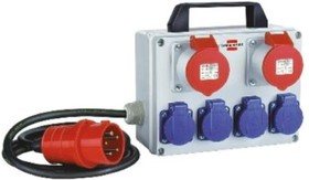 1653654, 2 m, 5 m 2 + 4 Socket BS4343/EN60309 110V-16A, Type E - French Extension Lead, 230 V, 400 V