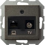 Розетка ТВ+интернет Эпсилон ITVKL-1-01 E/J антрацит, без рамки 28-113