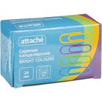 Скрепки Attache Bright Colours с полимерн.покрыт, 28мм,разноцветн,100 шт/уп