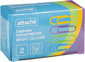 Фото 1/8 Скрепки Attache Bright Colours с полимерн.покрыт, 28мм,разноцветн,100 шт/уп