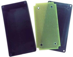 B05-8000, PCBs & Breadboards Black ABS Plastic Project Box with matching plated protoboard; FR4 0.062". Box Dim = 4.4" x 2.2" x 0.9"