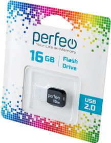 PERFEO PF-M02W016 USB 16GB M02 черный BL1, Носитель информации