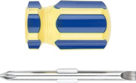 Фото 1/3 56212, Отвертка с переставным жалом "коротыш", CrV сталь, сине-желтая пластиковая ручка 6х32 мм PH2/SL6