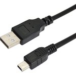 18-1131-2, Кабель USB-A - mini USB, 1А, 0,2м, ПВХ, черный