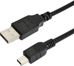 Фото 1/2 18-1131-2, Кабель USB-A - mini USB, 1А, 0,2м, ПВХ, черный