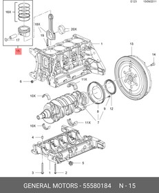 55580184, Поршень ДВС Chevrolet: Aveo T300 2012-2018, CRUZE (300/305/308), ORLANDO(J309) 2011-2017, OPEL ASTRA