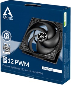 Фото 1/10 Вентилятор Arctic Cooling Вентилятор корпусной ARCTIC P12 PWM (black/black)- retail (ACFAN00119A) RTL {72} (701389)