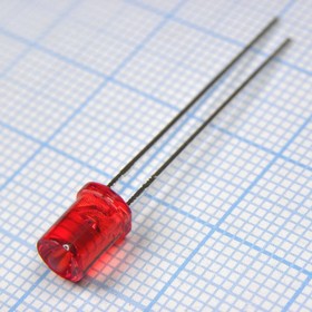 L-493IT, Светодиод 5мм/красный/625нм/ 2-6мкд/прозрачный красный цилиндр с конусообразным углублением/140°