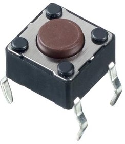 Фото 1/2 PHAP5-30VA2D2T2N2, Tactile Switch, 0.05A, 12VDC, 160 gf, Top Actuated, Square Button, PHAP5-30 Series, 6mm x 6mm, THT