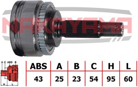 NJ431NY, ШРУС внешн. к-кт MITSUBISHI CARISMA 95-06 (25x23x155x54 ABS:43)