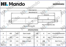MOP045452, Амортизатор HYUNDAI Santa Fe (12-) крышки багажника (1шт.) MANDO