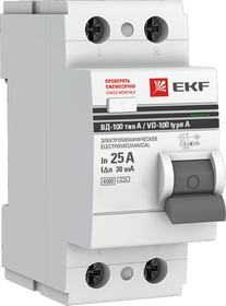 Фото 1/8 Выключатель дифференциального тока (УЗО) 2п 25А 30мА тип A ВД-100 (электромех.) PROxima EKF elcb-2-25-30-em-a-pro