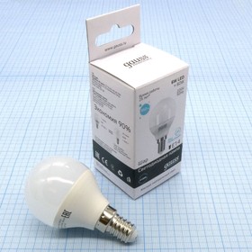 Лампа LED Gauss 6W хол шар (89), (E14), E14,4100k,450Lm,G45,82* 45,пластик/алюминий