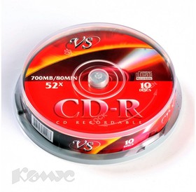 Фото 1/4 Носители информации CD-R, 52x, VS, Cake/10, VSCDRCB1001