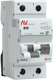 Дифференциальный автомат DVA-6 1P+N 10А 30мА 6кА AVERES rcbo6-1pn-10B-30-a-av