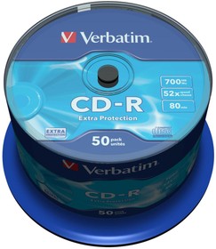 Фото 1/7 Носители информации CD-R, 52x, Verbatim Extra Protection, Cake/50, 43351
