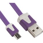USB кабель LP Micro USB плоский узкий сиреневый, коробка