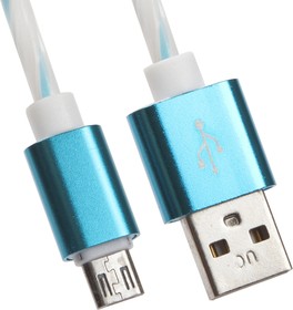 USB кабель LP Micro USB витая пара с металлическими разъемами 1 м. белый с голубым, европакет