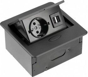 Фото 1/4 Выдвижная розетка выдвижной блок розеток на 1 EURO розетку и 2 USB-A, черный, AE-PB1SAVA-20