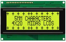 MC42005A6W-SPTLY-V2, Буквенно-цифровой ЖКД, 20 x 4, Черный на Желтом / Зеленом, 5В, Параллельный, Английский, Японский
