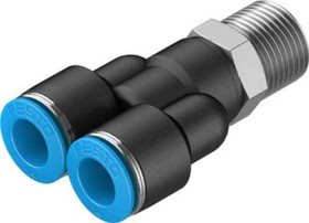 QSY-3/8-10, Y Threaded Adaptor, Push In 10 mm to Push In 10 mm, Threaded-to-Tube Connection Style, 153145