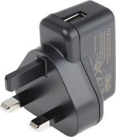 Фото 1/3 VEL05US050-UK-BB, 5W Plug-In AC/DC Adapter 5V dc Output, 1A Output