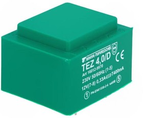 TEZ4/D230/12V, Трансформатор: залитый, 4ВА, 230ВAC, 12В, 333,3мА, PCB, IP00, 150г