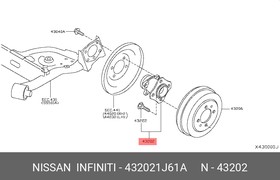 432021J61A, Ступица задняя, NISSAN Cube III (Z12)Tiida седан (SC11X)Tiida хэтчбек