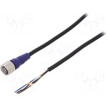 XS2F-LM12PVC4S5M, Sensor Cable, M12 Receptacle, Free End, 4 Positions, 5 m ...